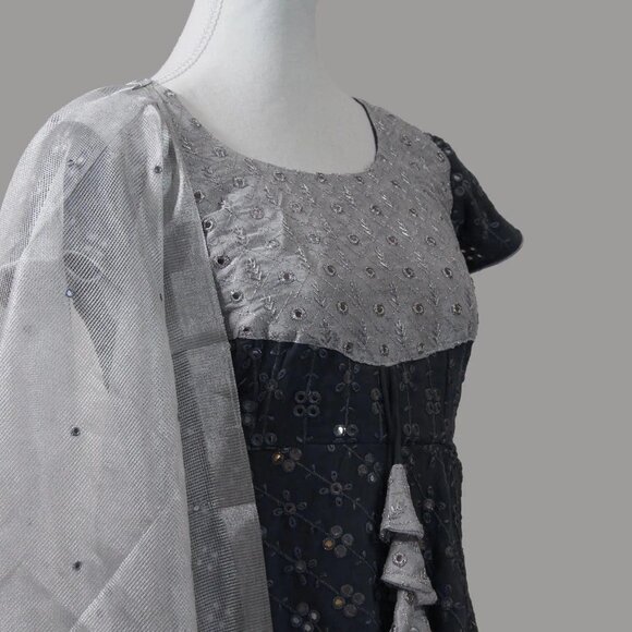 Grey Dress with Intricate Mirror Work | Muvvas Boutique - Picture 11 of 13